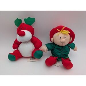 Stuffins Christmas Reindeer Elf Plush Nylon Lot 1990 Stuffed Animal Toy